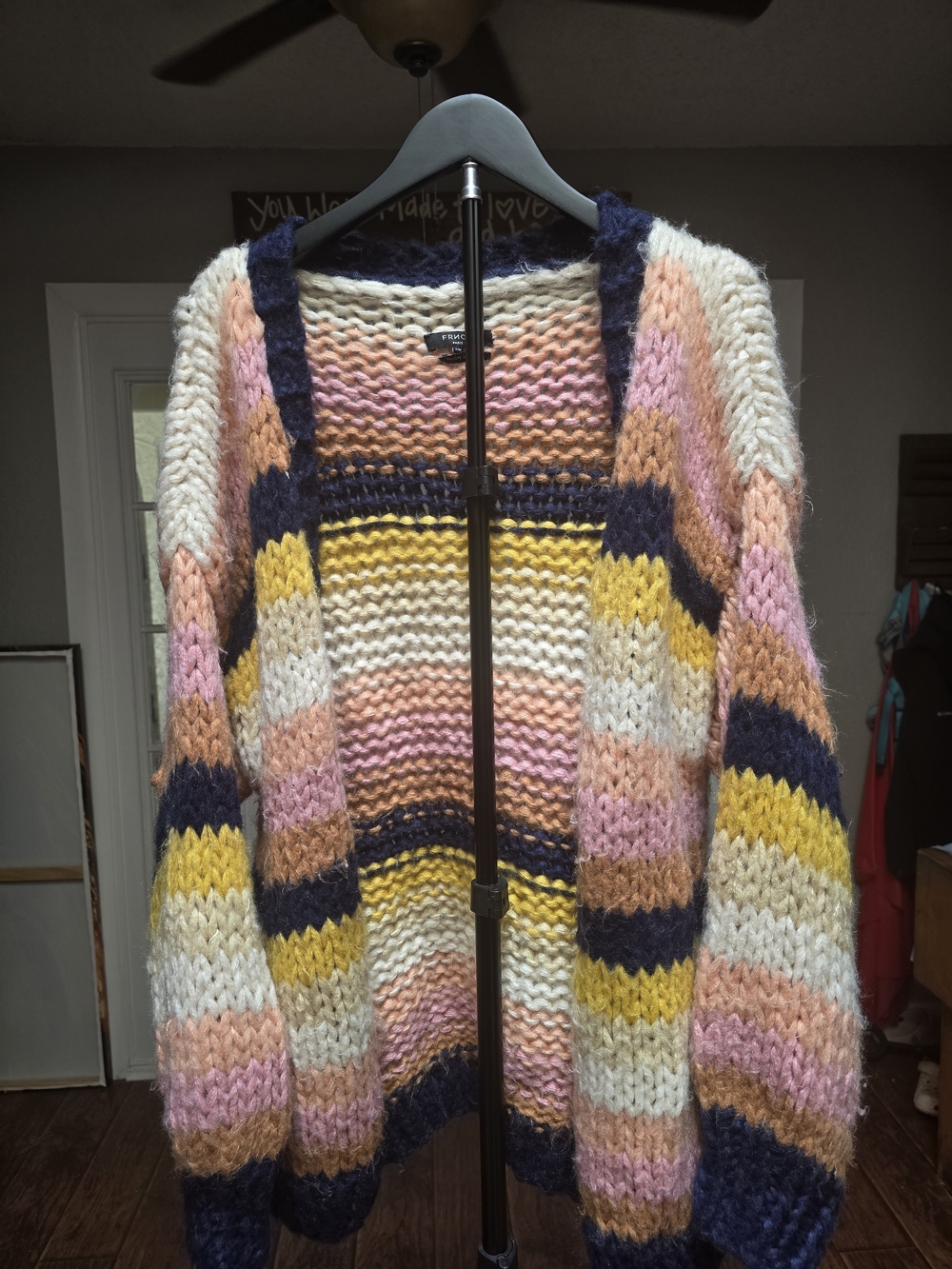 FRNCH Open-Front Chunky Striped Cardigan